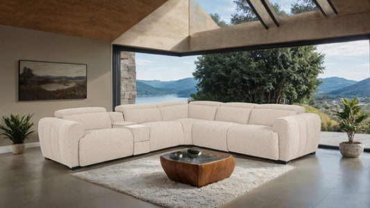 Thaddea White Dual Power Recliner Sectional with Headrest Footrest & Wireless Charger