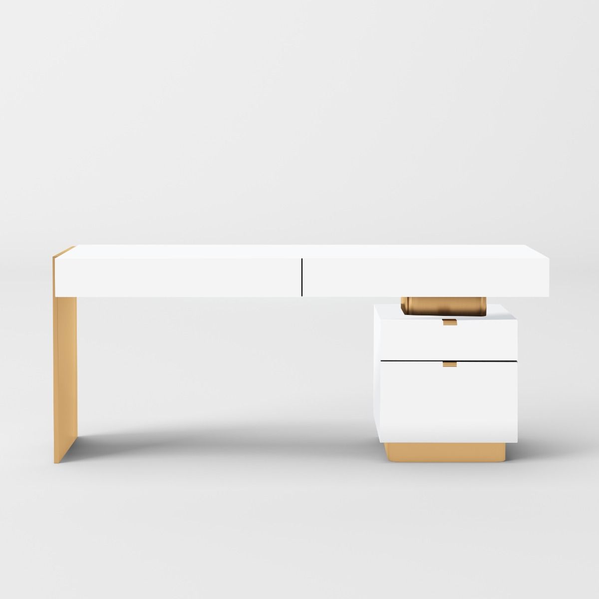 Modrest Trahan - Modern Gloss White and Brushed Gold Office Desk