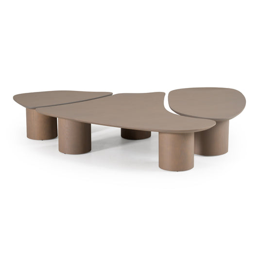 Modrest Connie Modern Nesting Coffee Table Set – White Oak Wood - Space-Saving Contemporary Design