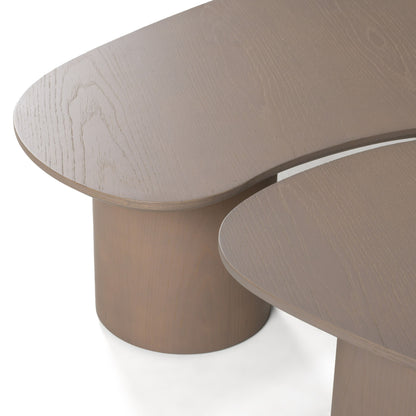 Modrest Connie Modern Nesting Coffee Table Set – White Oak Wood - Space-Saving Contemporary Design