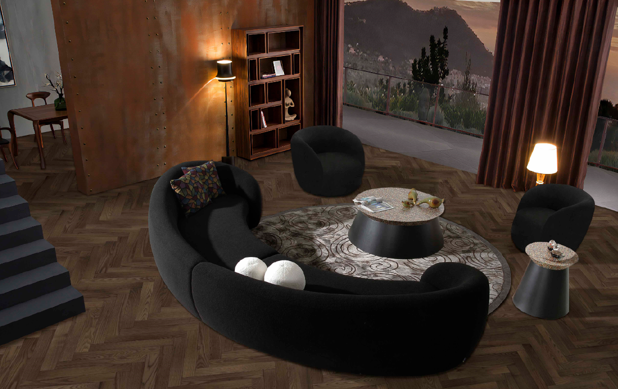Modrest - Kilmer Modern Black Curved Fabric Sectional Sofa
