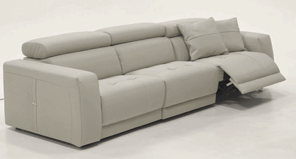 Dalton Modern Italian Light Grey Leather 4‑Seat Sofa with Recliners
