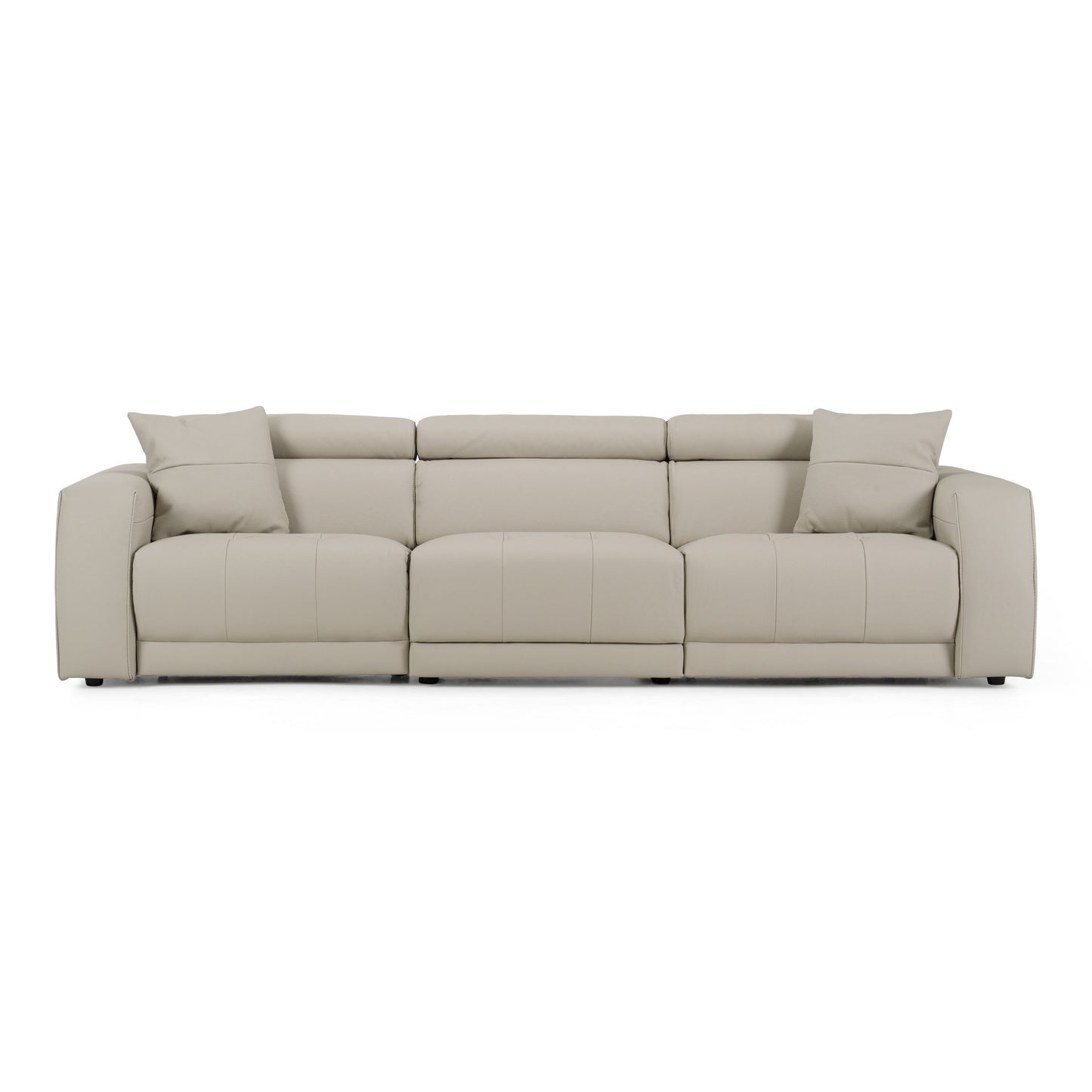 Dalton Modern Italian Light Grey Leather 4‑Seat Sofa with Recliners