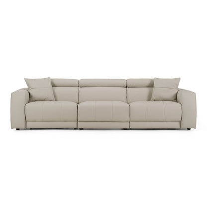 Dalton Modern Italian Light Grey Leather 4‑Seat Sofa with Recliners