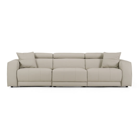 Dalton Modern Italian Light Grey Leather 4‑Seat Sofa with Recliners