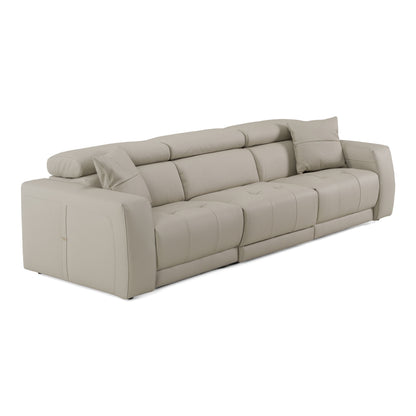 Dalton Modern Italian Light Grey Leather 4‑Seat Sofa with Recliners