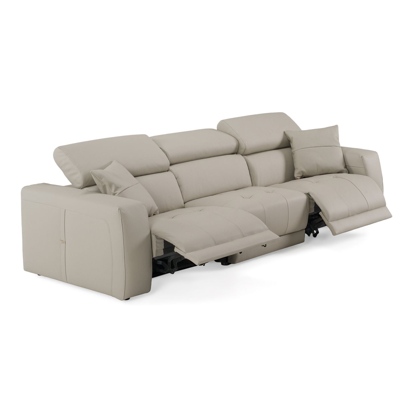 Dalton Modern Italian Light Grey Leather 4‑Seat Sofa with Recliners