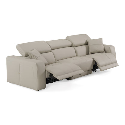 Dalton Modern Italian Light Grey Leather 4‑Seat Sofa with Recliners