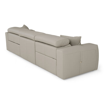 Dalton Modern Italian Light Grey Leather 4‑Seat Sofa with Recliners