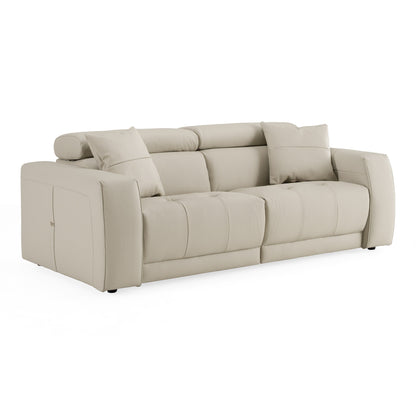 Dalton Modern Italian Light Grey Leather 3 Seat Sofa 2 Recliners
