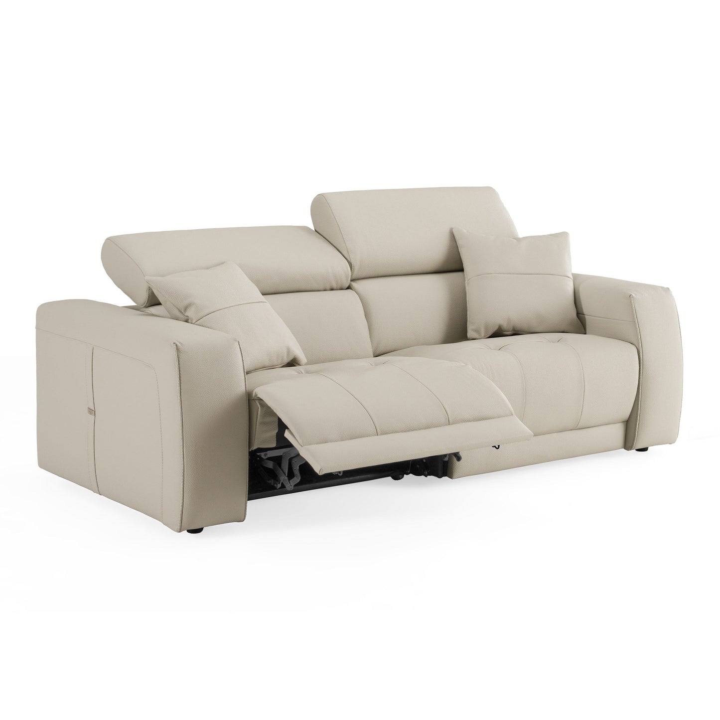 Dalton Modern Italian Light Grey Leather 3 Seat Sofa 2 Recliners