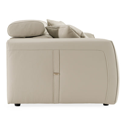 Dalton Modern Italian Light Grey Leather 3 Seat Sofa 2 Recliners