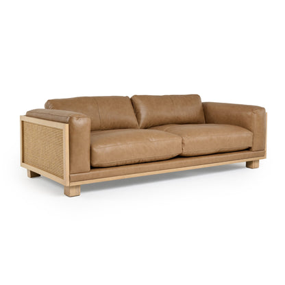 Divani Casa Danson - Modern Tan Leather + Wicker Sofa