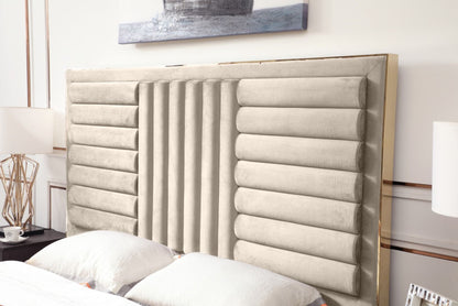 Nova Domus Daystar + Roma - Chic Beige Velvet & Travertine Bedroom Set | Gold Accents for Sophisticated Spaces