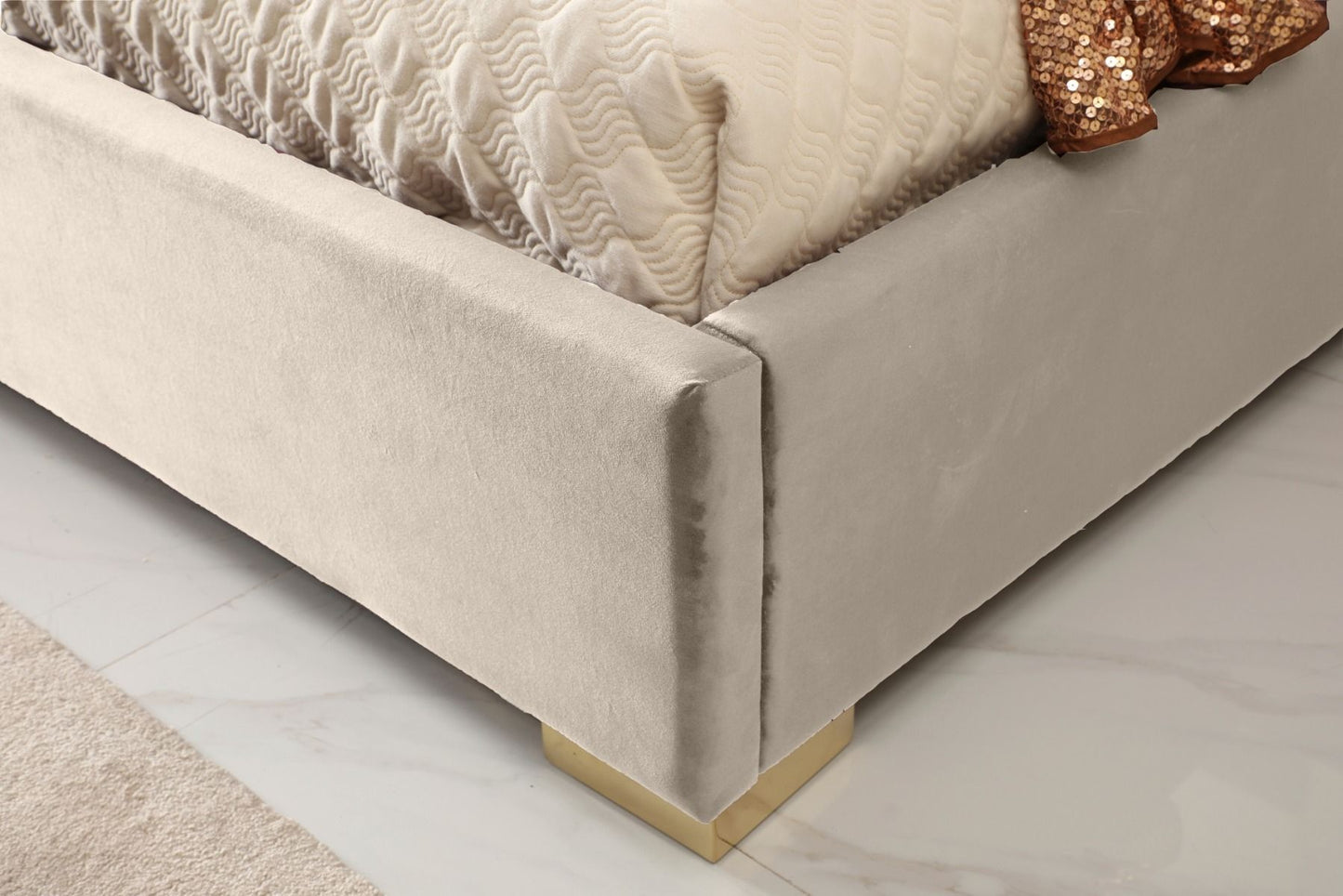 Nova Domus Daystar + Roma - Modern Beige Velvet + Travertine + Gold Bedroom Set