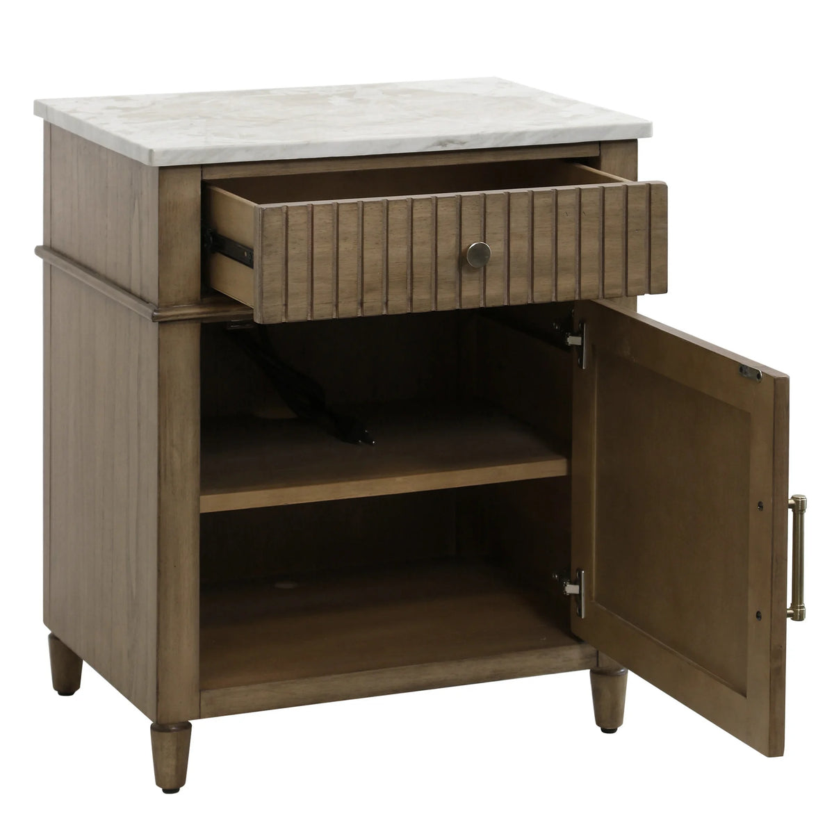 Weathered Barn One Door One Drawer End Table with Marble Top