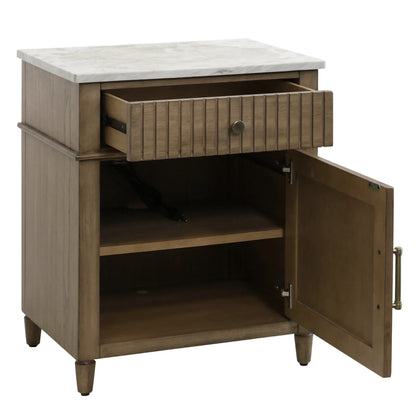 Weathered Barn One Door One Drawer End Table with Marble Top