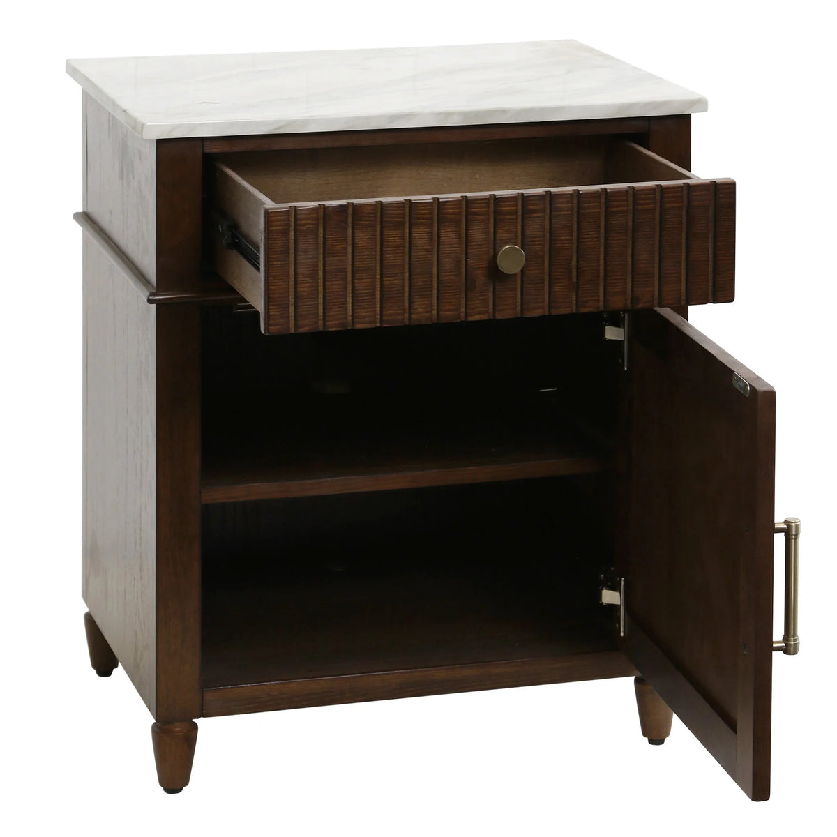Espresso One Door One Drawer End Table with Marble Top