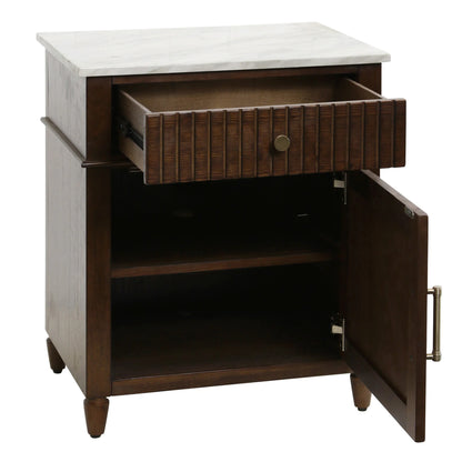 Espresso One Door One Drawer End Table with Marble Top