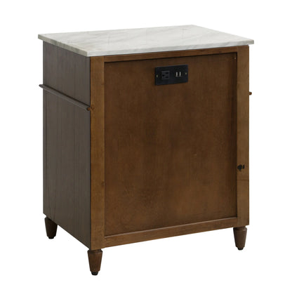 Espresso One Door One Drawer End Table with Marble Top