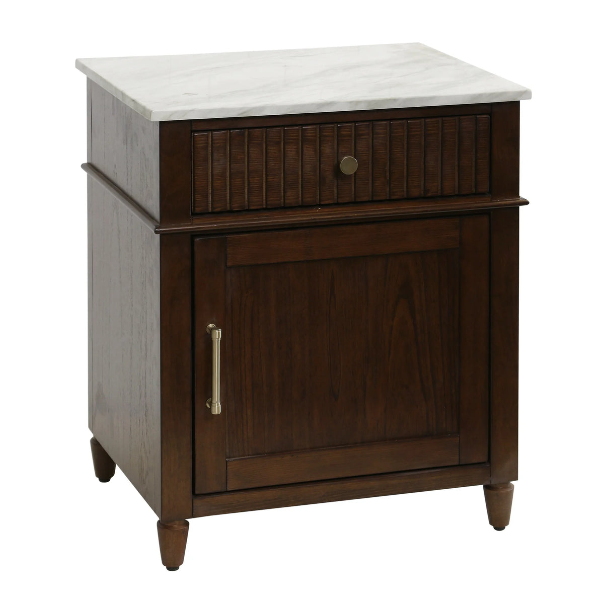 Espresso One Door One Drawer End Table with Marble Top