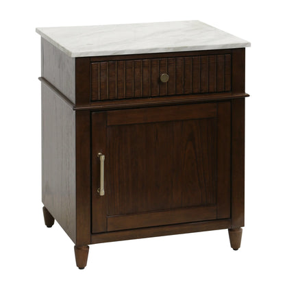 Espresso One Door One Drawer End Table with Marble Top