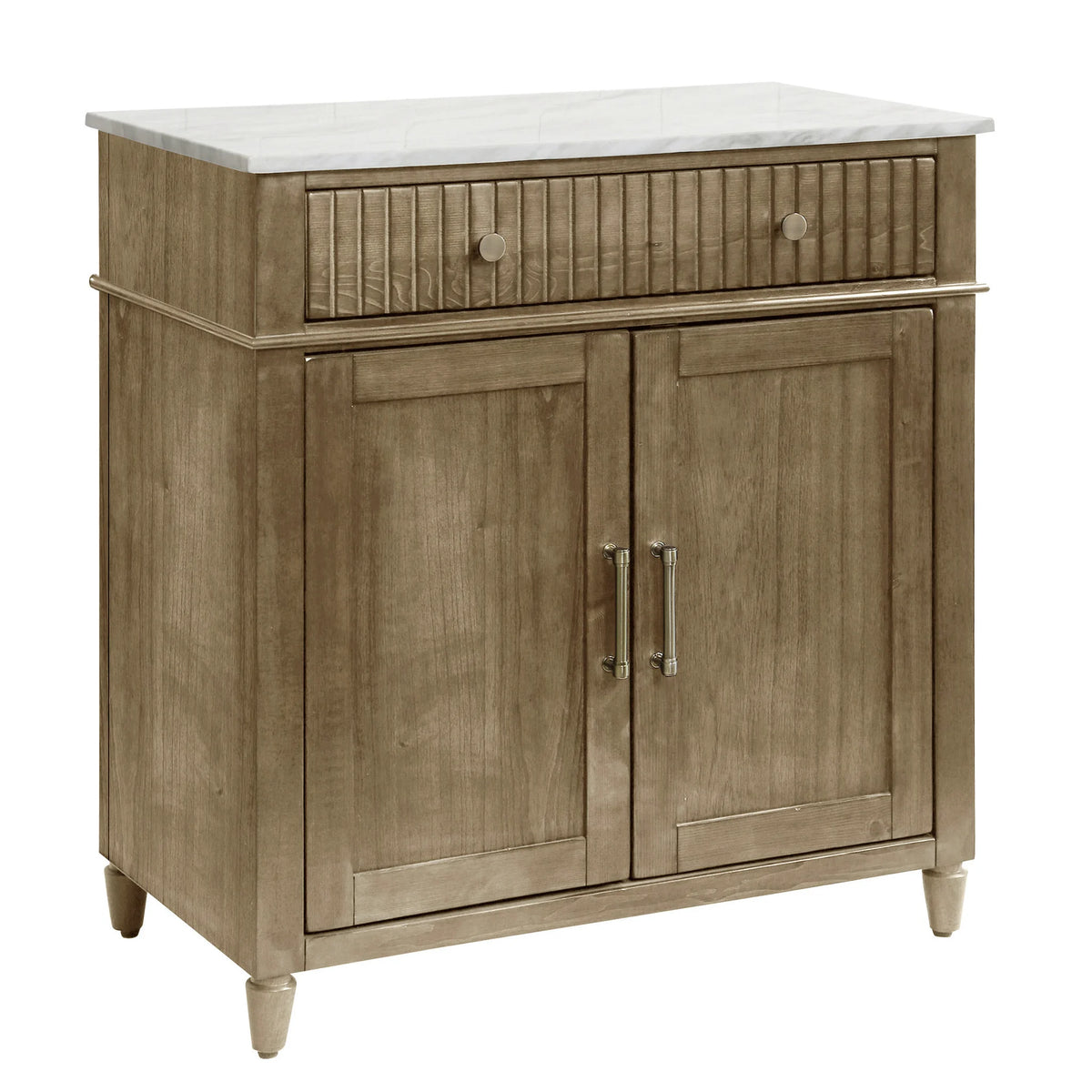 Weathered Barn Two Door One Drawer Cabinet with Marble Top