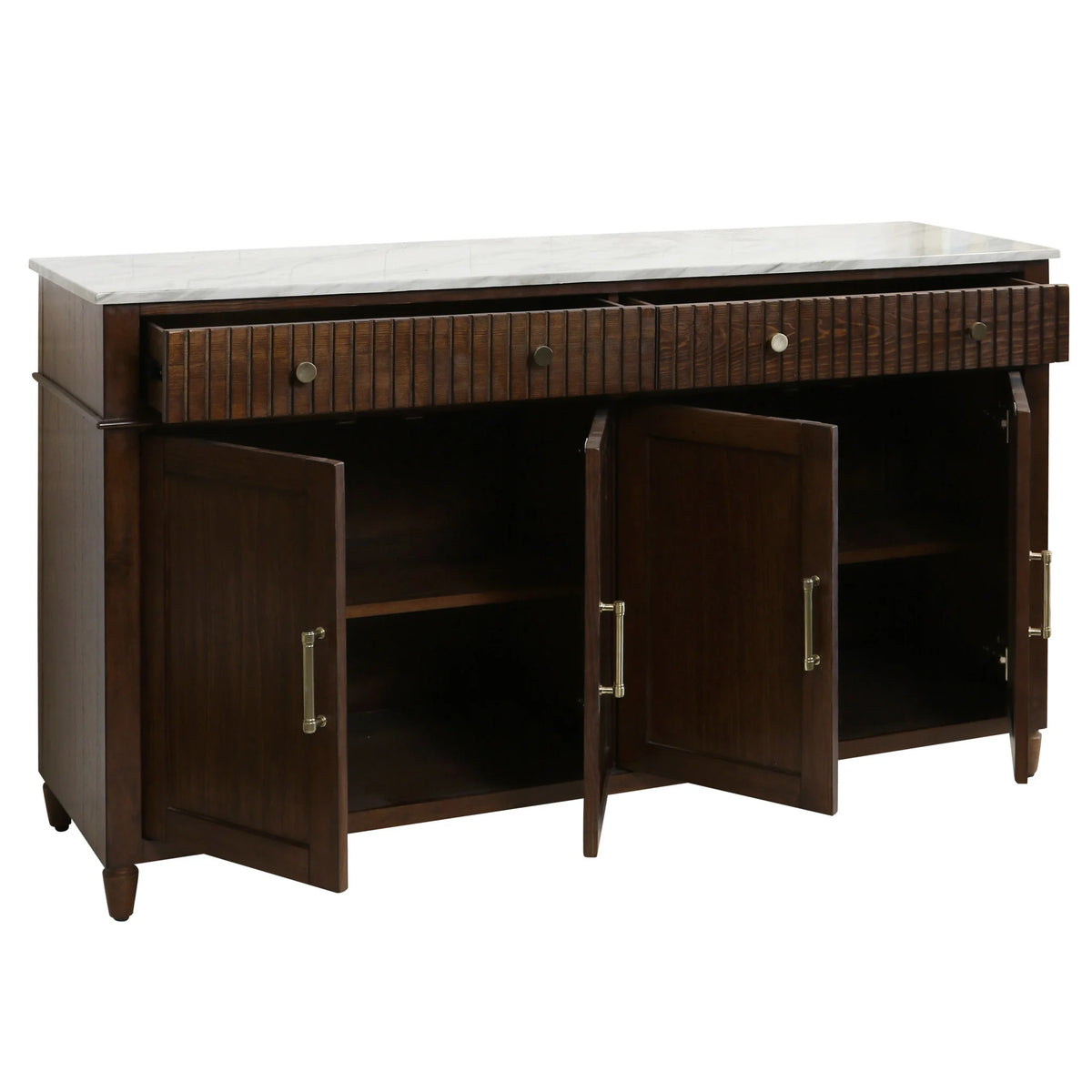 Espresso Four Door Two Drawer Cabinet with Marble Top