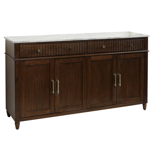 Espresso Four Door Two Drawer Cabinet with Marble Top