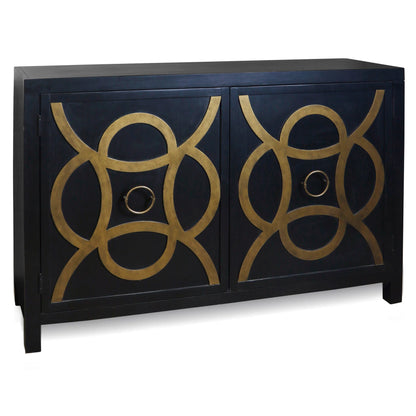 Black Vintage Cabinet Black and Gold Painted on Pine Veneer Two Door Design