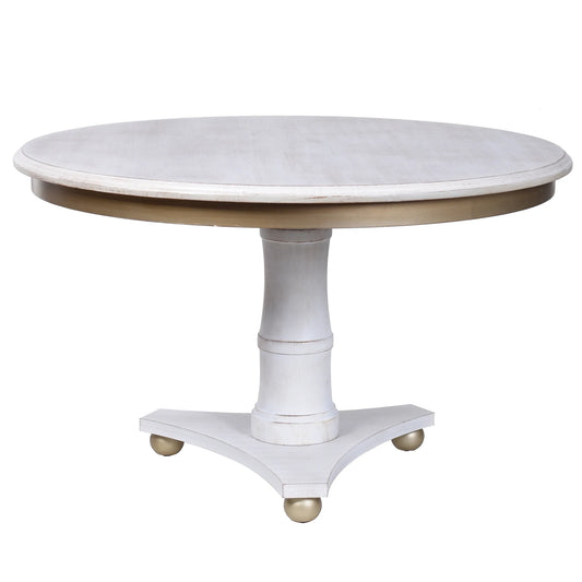 Dann Foley Lifestyle White Round Wooden Dining Table with Gold Accent