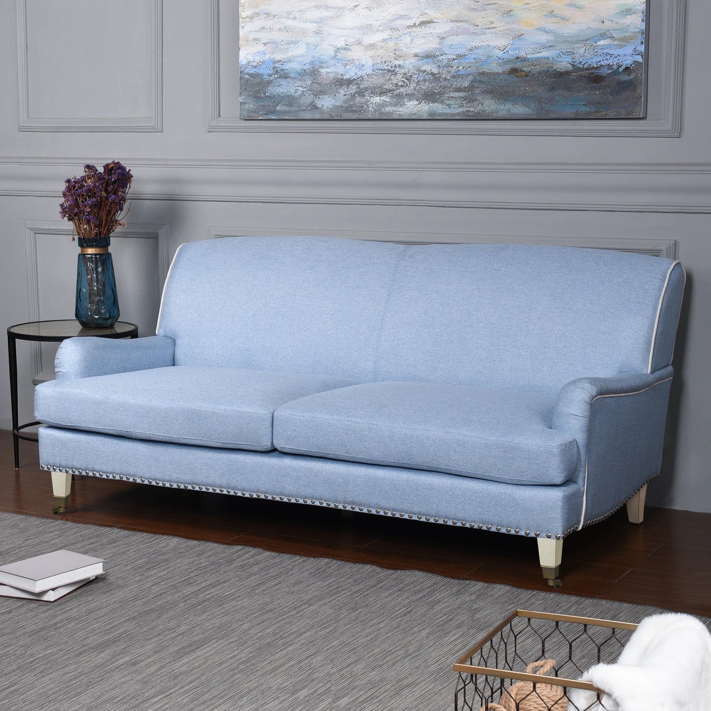 Dann Foley Lifestyle Baby Blue Upholstered Sofa on Casters