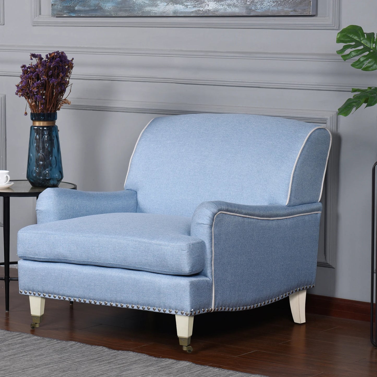 Dann Foley Lifestyle Baby Blue Upholstered Accent Chair on Casters