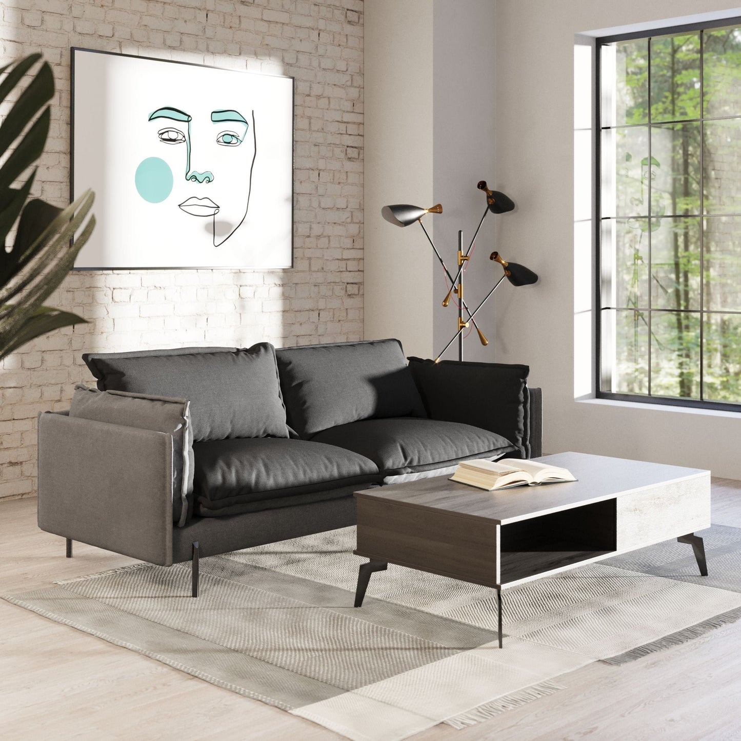 Mars Grey and Dark Grey 2-Tone Upholstered Sofa