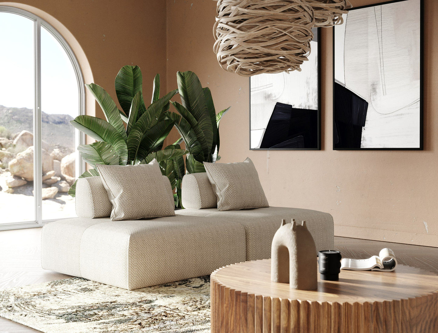 Mondo Modular Beige Fabric Sectional Sofa