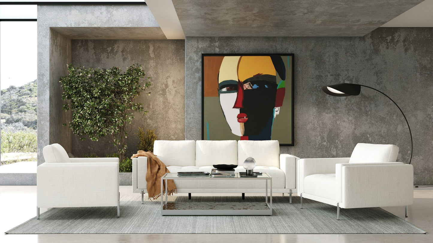Divani Casa Schmidt Modern Off White Fabric Sofa + 2 Chairs A Sleek Combination of Luxurious Comfort and Contemporary Design for Sophisticated Living Spaces
