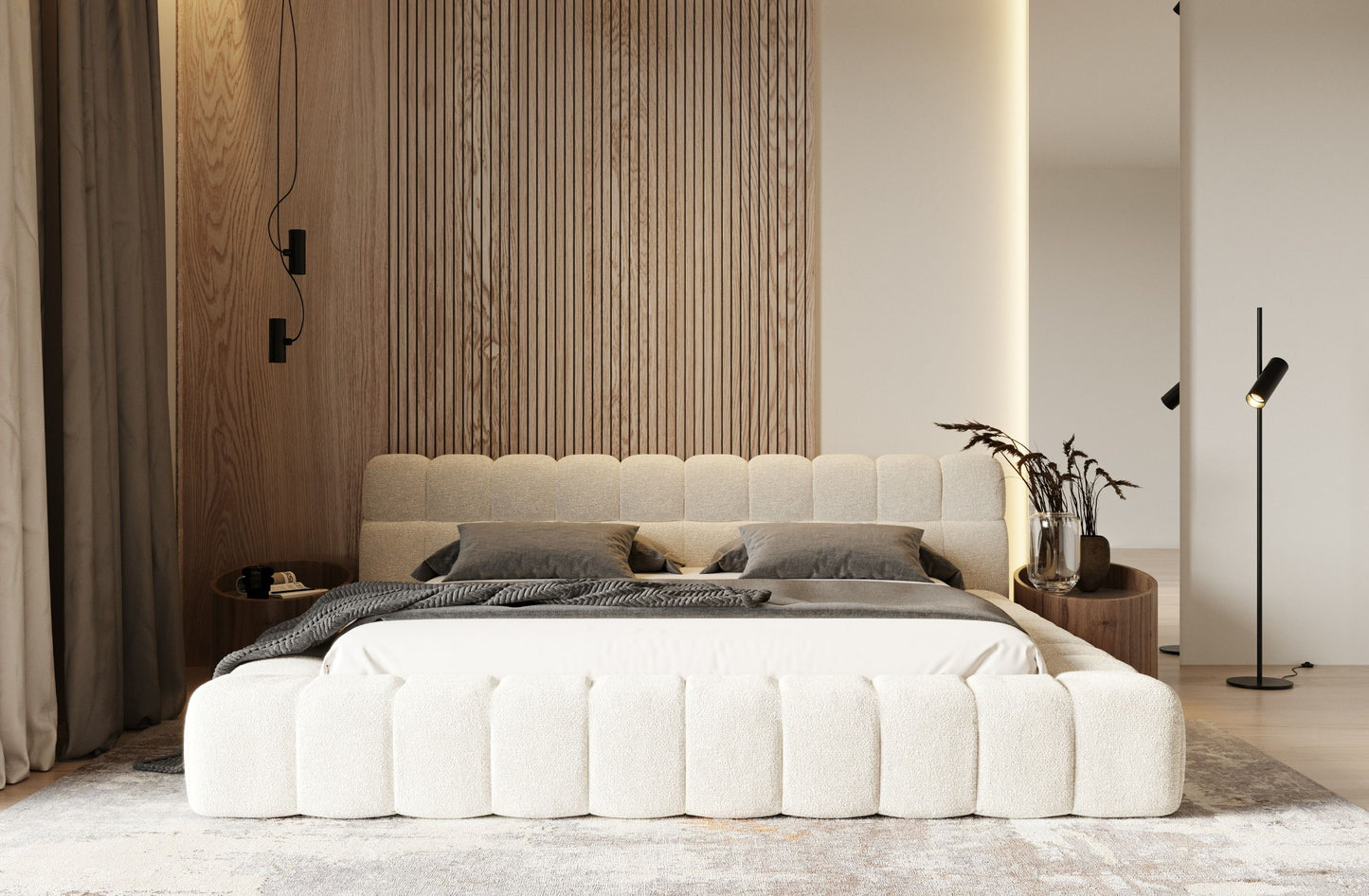 Divani Casa Tyree - Modern Tufted Off-White Fabric Bed