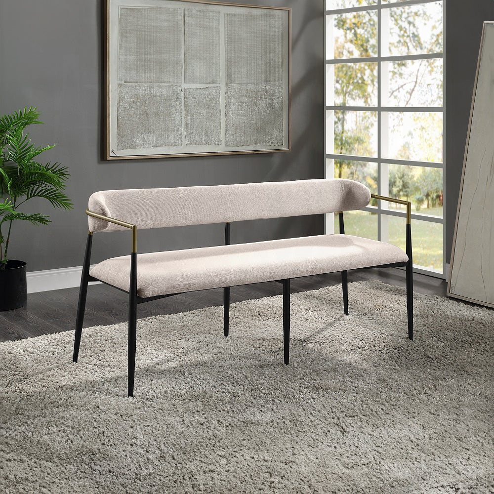 Jaramillo White Fabric & Black Finish Bench