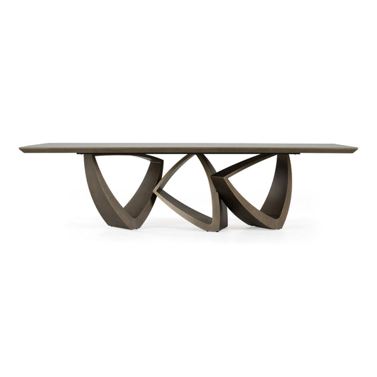 Dollemore Modern Faux Travertine Ceramic Dining Table with Antique Brass Base