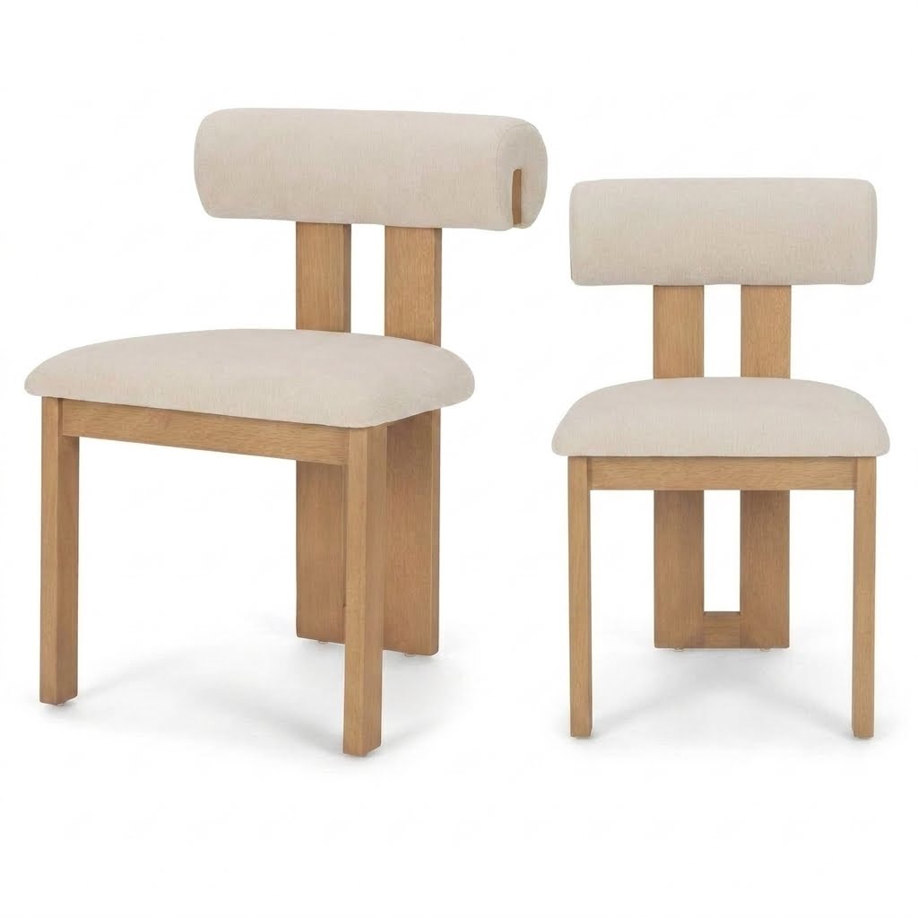 Tribeca Curve Open Back Cream Chenille Dining Chair Set of 2