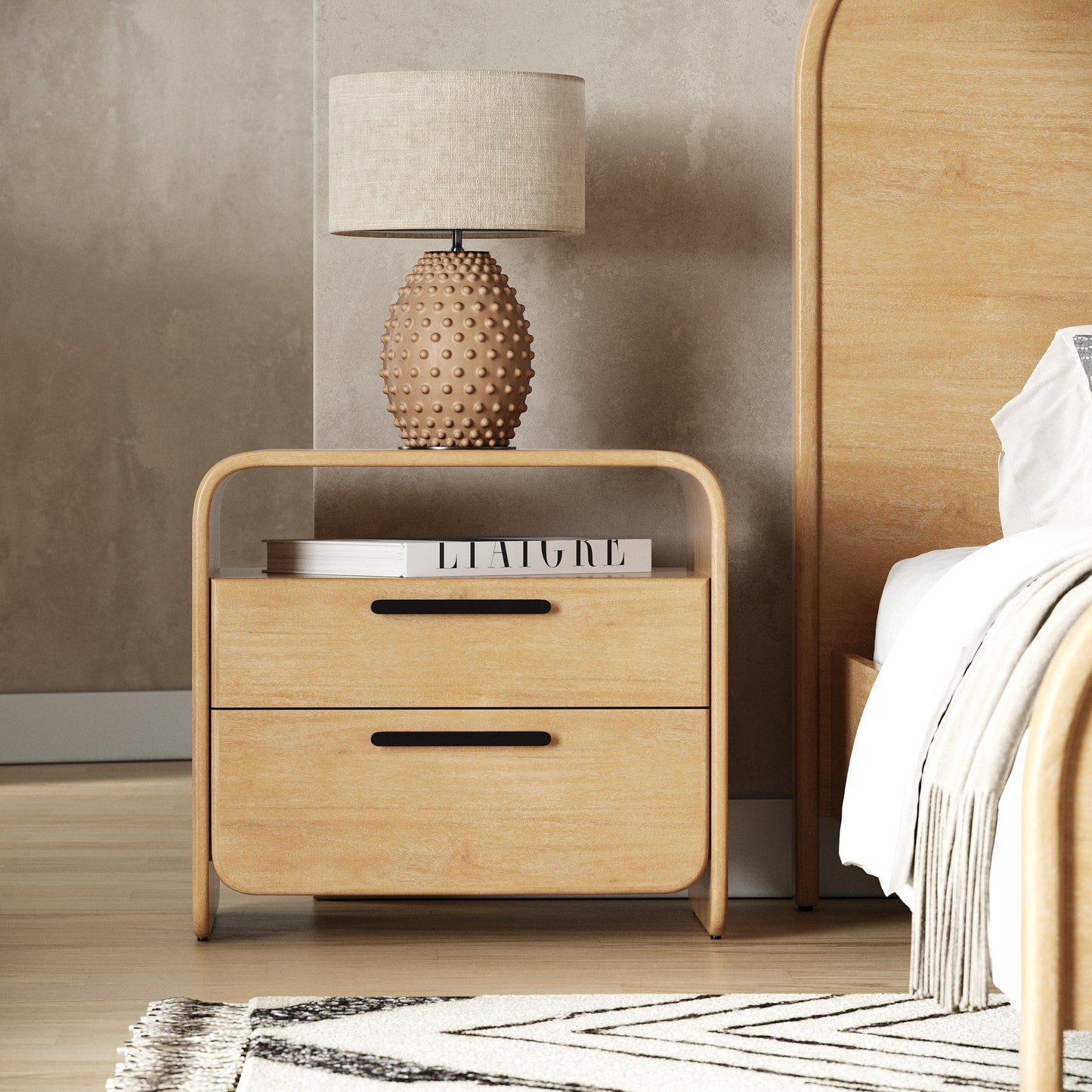 Dresden Modern Natural Acacia 2-Drawer Nightstand Bedroom Set
