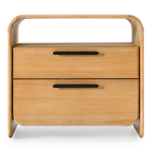 Modrest Dresden Modern 2-Drawer Nightstand – Natural Acacia Wood - Stylish Bedside Storage Table