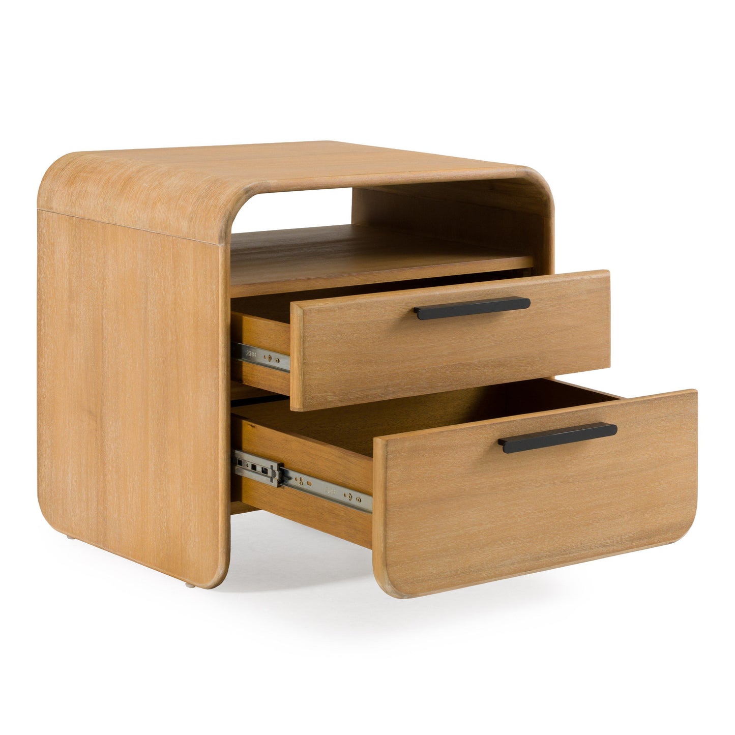 Modrest Dresden Modern 2-Drawer Nightstand – Natural Acacia Wood - Stylish Bedside Storage Table