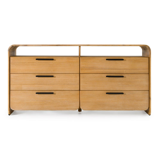 Modrest Dresden Modern Dresser – Natural Acacia Wood 6-Drawer Storage - Contemporary Bedroom Furniture