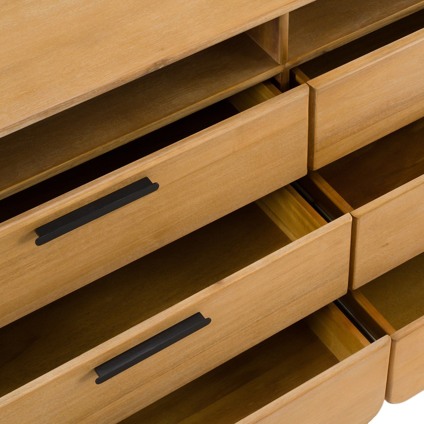 Modrest Dresden Modern Dresser – Natural Acacia Wood 6-Drawer Storage - Contemporary Bedroom Furniture