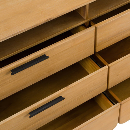 Modrest Dresden Modern Dresser – Natural Acacia Wood 6-Drawer Storage - Contemporary Bedroom Furniture