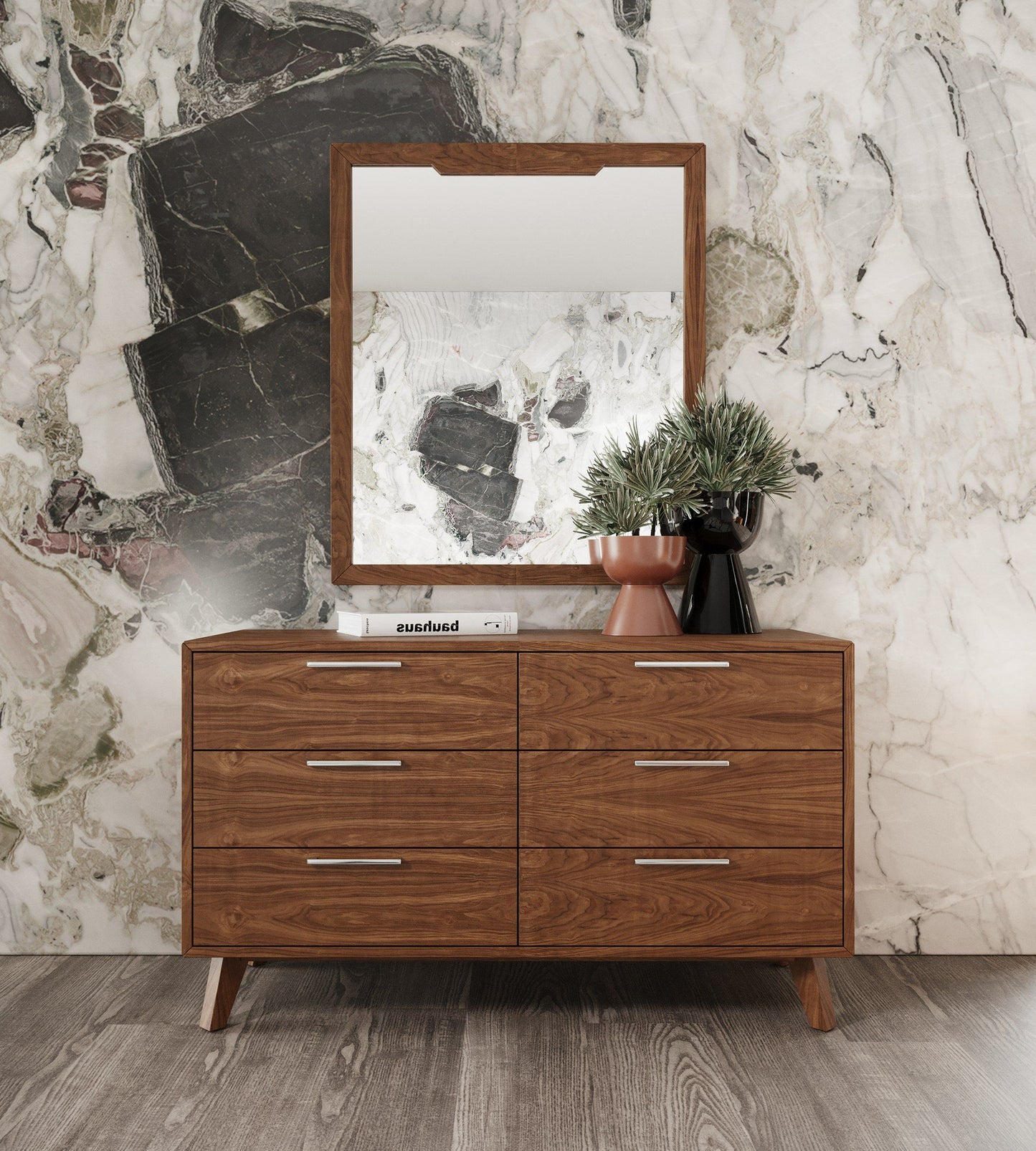 Soria Grey and Walnut Bedroom Set with Upholstered Bed