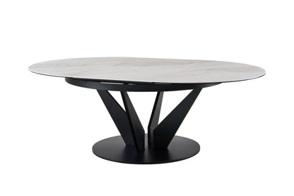 Modrest Alberta Extendable Dining Table – Modern Black & White Ceramic with Oval Design (59”/86.5”)