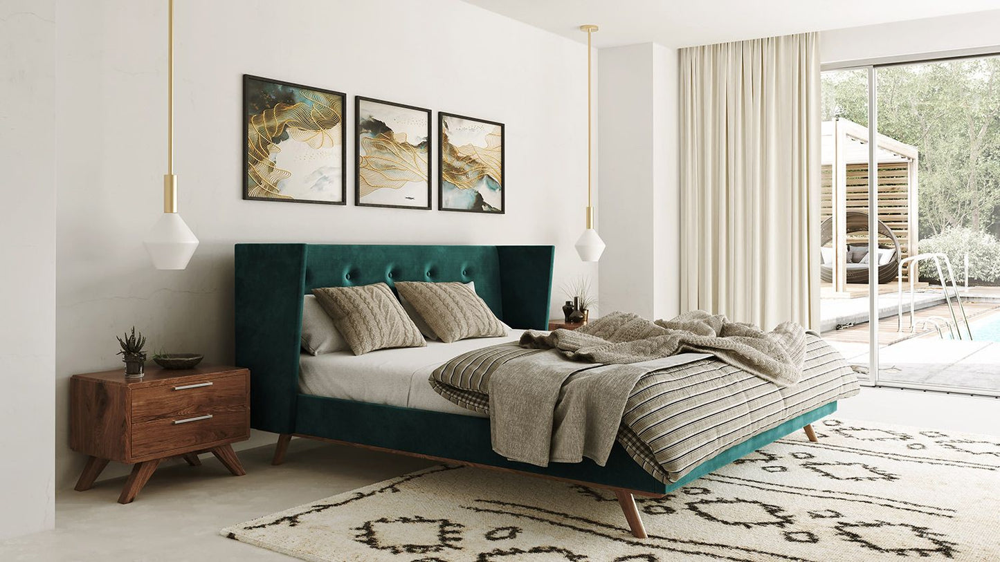Durango Leaf Green Velvet Platform Bed
