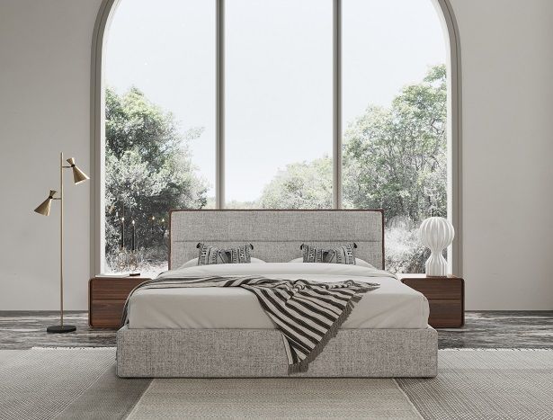 Dustin Upholstered Bed with Walnut Trim